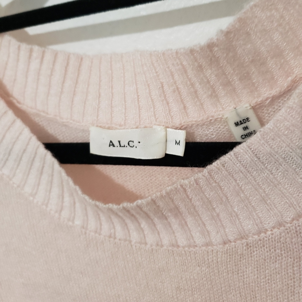 A.L.C. pale pink ruched tie sleeve cashmere wool Linen blend pull-over sweater M - Picture 4 of 8